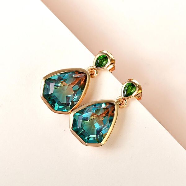 Aqua Terra Costa Quarz Triplett und Chromdiopsid-Ohrh&auml;nger, 925 Silber vergoldet, 9,18 ct. image number 1