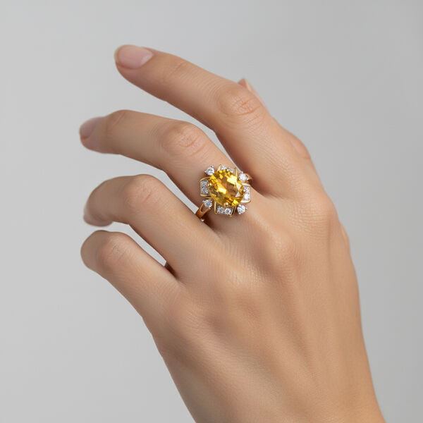 D'Joy Sphaleros Quarz, Wei&szlig;er Zirkon Ring 925 Silber 750 Gelb Vergoldet (Gr&ouml;&szlig;e 17.00) ca. 3,46 ct image number 3