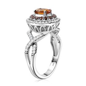 LUXORO zertifiziert und geprüft AAA Orange Saphir, roter und weißer Diamant Ring 585 Weißgold - 2,13 ct.