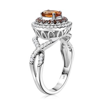 LUXORO zertifiziert und gepr&uuml;ft AAA Orange Saphir, roter und wei&szlig;er Diamant Ring 585 Wei&szlig;gold - 2,13 ct.