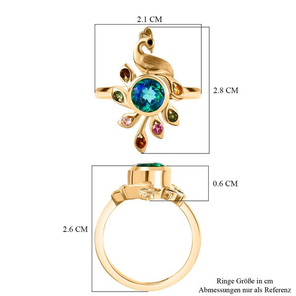Pfau Quarz Triplette, Mehrfarbig-Turmalin Ring 925 Silber 750 Gelbgold Vermeil (Größe 21.00) ca. 1,71 ct image number 6