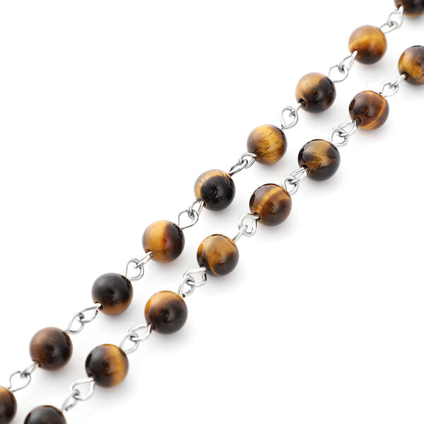 Gelbe Tigerauge Halskette, ca. 45+5 cm, silberfarben ca. 78,50 ct image number 4