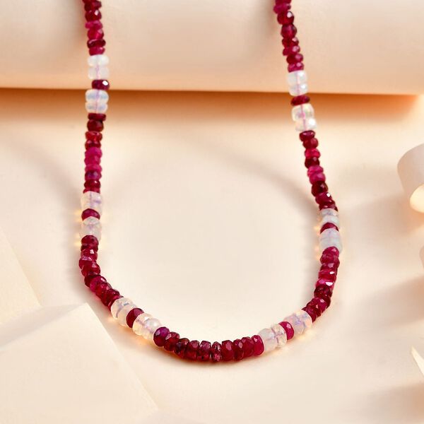 Afrikanischer Rubin (Fissure gef&uuml;llt), Nat&uuml;rlicher, &auml;thiopischer Welo Opal Halskette ca. 45 cm 925 Silber rhodiniert ca. 60.40 ct image number 2