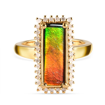 Kanadischer Ammolit und Diamant-Ring, 925 Silber Gelbgold Vermeil (Gr&ouml;&szlig;e 16.00) ca. 2.59 ct