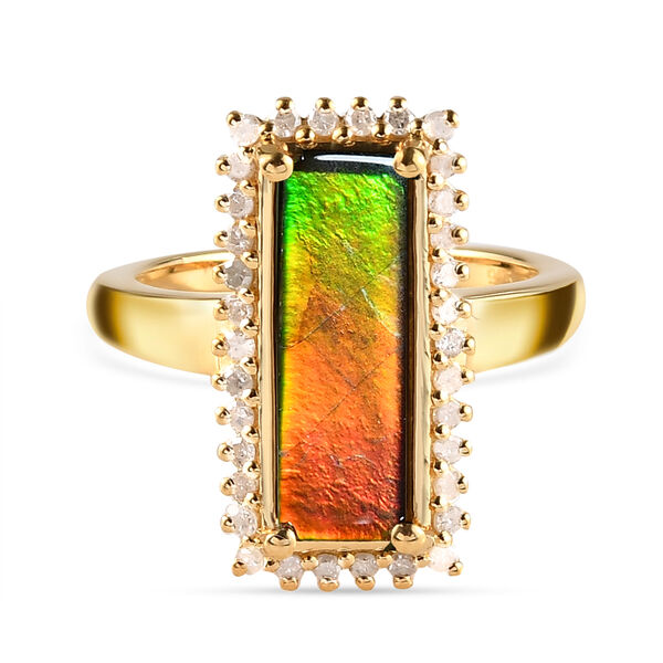 Kanadischer Ammolit und Diamant-Ring, 925 Silber Gelbgold Vermeil  ca. 2,59 ct image number 0