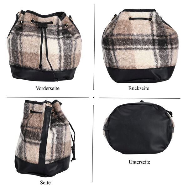 Beuteltasche aus Teddyfell, Karomuster, schwarz image number 5