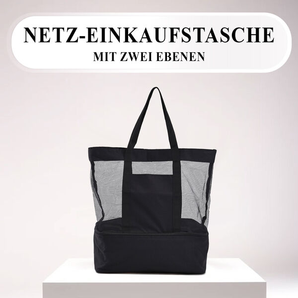 Zweist&ouml;ckige Netz-Einkaufstasche mit K&uuml;hlfach, schwarz image number 2