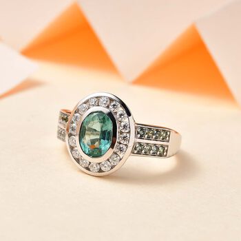 Smaragd und Moissanit Ring, ca. 1,91 ct