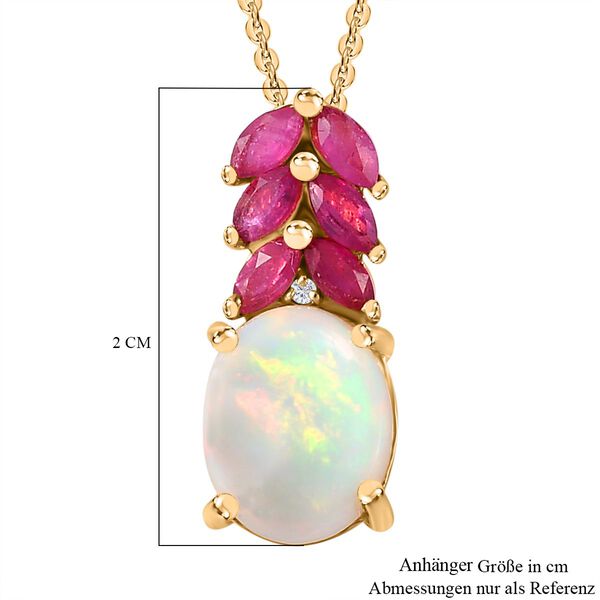 AA nat&uuml;rlicher, &auml;thiopischer Welo Opal, Zirkon und afrikanischer Rubin-Anh&auml;nger mit 45cm Kette - 2,31 ct. image number 7