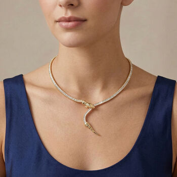 Verstellbare, wei&szlig;e Zirkonia Halskette in Goldton, 50-66cm