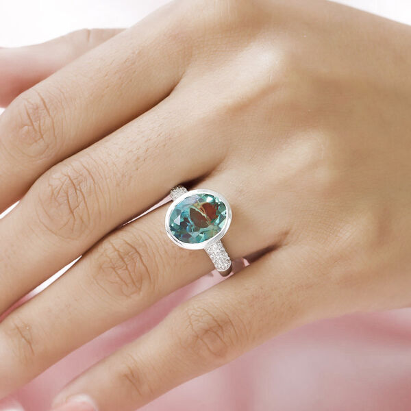 Aqua Terra Costa Quarz Triplett und Zirkon-Ring, 925 Silber vergoldet, 5,26 ct. image number 3