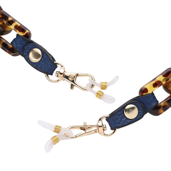 Brillenkette mit 100% Lederband, Leopardenmuster, Dunkelblau und Gold image number 3