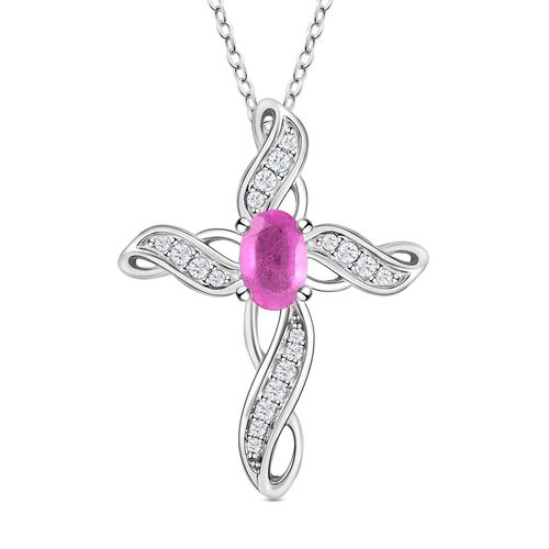 Ilakaka Rosa Saphir und Zirkon-Kreuz-Anhänger mit Kette, 925 Silber platiniert, 0,86 ct. image number 0