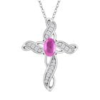 Ilakaka Rosa Saphir und Zirkon-Kreuz-Anhänger mit Kette, 925 Silber platiniert, 0,86 ct. image number 0