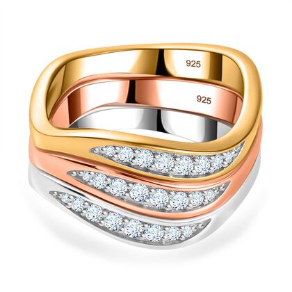 Moissanit Stapel-Ring, 925 Silber Gelbgold Vermeil, 925 Silber rhodiniert, 925 Silber Ros&eacute;gold Vermeil ca. 0.20 ct