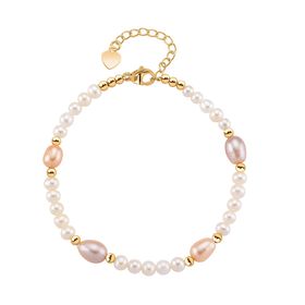 AAA Mehrfarbige Süßwasser Perle Armband ca. 18cm + 2.5cm Extender, Nickelfreies Messing gelb vergoldet
