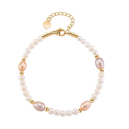 AAA Mehrfarbige S&uuml;&szlig;wasser Perle Armband ca. 18cm + 2.5cm Extender, Nickelfreies Messing gelb vergoldet