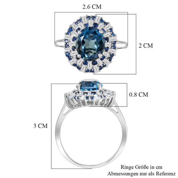 D'Joy London Blau Topas, Wei&szlig;er Zirkon Ring 925 Silber rhodiniert (Gr&ouml;&szlig;e 20.00) ca. 6,53 ct image number 6