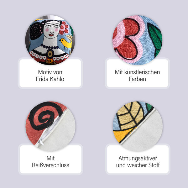 Besticktes Kissenbezug mit Rei&szlig;verschluss, Frida Kahlo image number 9