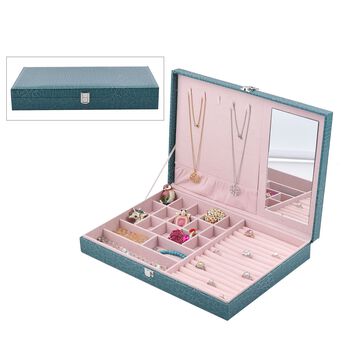 Schmuckkasten mit Kroko-Pr&auml;gung, Blaugr&uuml;n