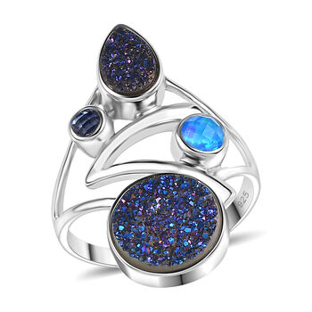 Sajen Silber-Drusy Achat Ring 925 Silber rhodiniert (Gr&ouml;&szlig;e 17.00) ca. 3.01 ct