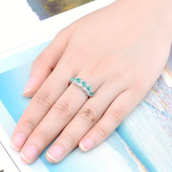 AAA Kagem sambischer Smaragd und Zirkon 5-Stein-Ring, 925 Silber rhodiniert  ca. 1,16 ct image number 3