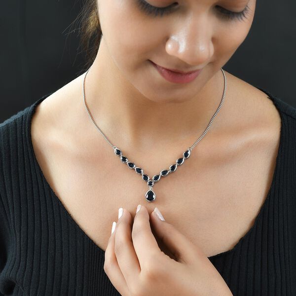 Schwarze Saphir Halskette, ca. 45 cm, 925 Silber platiniert ca. 8.59 ct image number 2