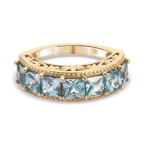 Kambodschanischer blauer Zirkon 7 Stein Ring 925 Silber 585 Vergoldet image number 0