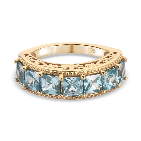 Kambodschanischer blauer Zirkon 7 Stein Ring 925 Silber 585 Vergoldet image number 0