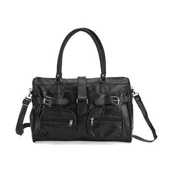 Patchwork Crossbody Tasche aus Schafleder mit mehreren Rei&szlig;verschlussf&auml;chern, 40&times;16,5&times;25,5 cm, Schwarz