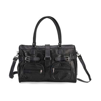 Patchwork-Umh&auml;ngetasche aus Schafleder, 40 x 16,5 x 25,5 cm, Schwarz