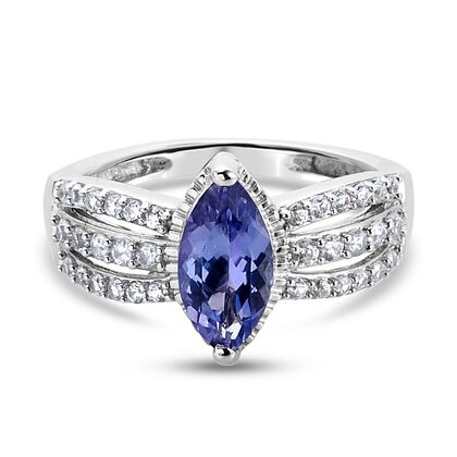 Tansanit und Zirkon Ring 925 Silber platiniert (Gr&ouml;&szlig;e 16.00) ca. 1,39 ct