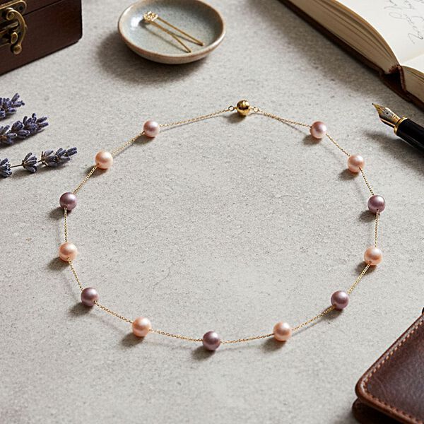 D'Joy AAA Mehrfarbige Edison Perle (9-10 mm) Halskette ca. 50 cm 925 Silber vergoldet image number 2