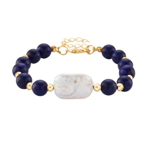 Lapislazuli, Weiße Keshi Perle Armband ca. Flexibles cm Standard gelb vergoldet 55.00 ct image number 0