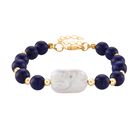 Lapislazuli, Weiße Keshi Perle Armband ca. Flexibles cm Standard gelb vergoldet 55.00 ct