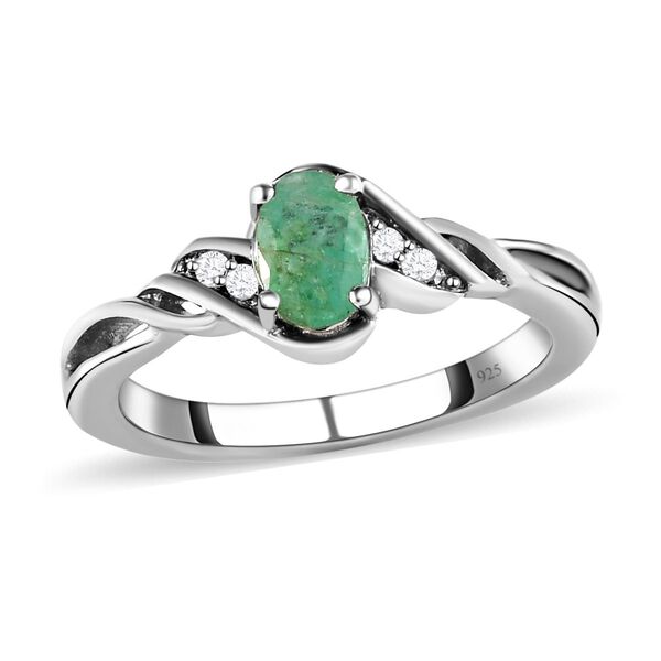 2er-Set-Kagem sambischer Smaragd-Anh&auml;nger und Ring, 925 Silber platiniert, 0,90 ct. image number 4