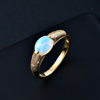 AA Nat&uuml;rlicher, &auml;thiopischer Welo Opal, Moissanit Ring 925 Silber 750 Gelbgold Vermeil (Gr&ouml;&szlig;e 21.00) ca. 1,35 ct