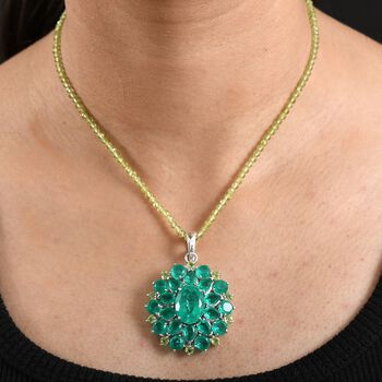 D'Joy Smaragd-Quarz Triplette Anh&auml;nger mit kettte ca. 50 cm 925 Silber rhodiniert ca. 68,39 ct.