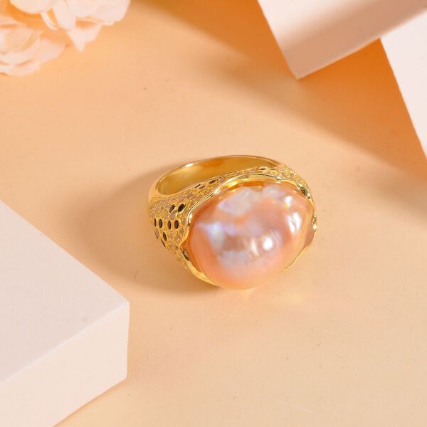 Rosa S&uuml;&szlig;wasserperle, schwarzer Spinell und Zirkon-Ring- 25 ct. image number 2