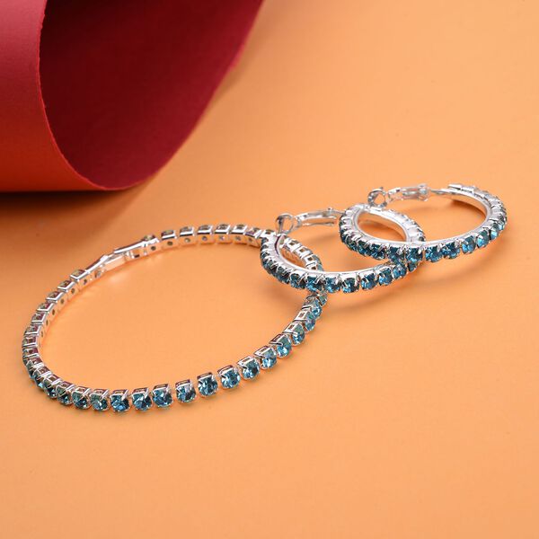 Blaue Kristall-Ohrringe mit Armband, reines Messing image number 2