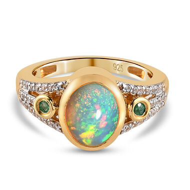 Äthiopischer Opal, Smaragd und Zirkon-Ring - 1,64 ct.