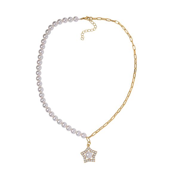 Wei&szlig;er Kristall, Wei&szlig;e Muschelkernperle Halskette ca. 50 cm  Std Gelb image number 3