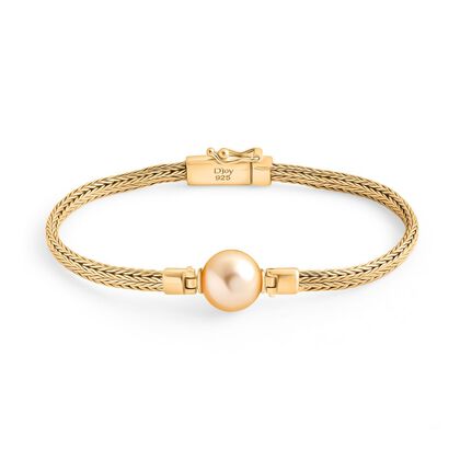 AAA Goldene S&uuml;dsee Perle (11-12 mm), Lab Grown Diamant Armband ca. 19 cm 925 Silber