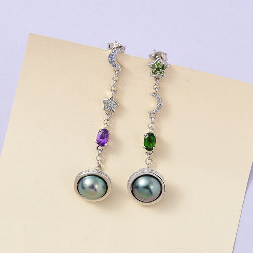 GP Celestial Dream Kollektion - Tahiti Perle, natürliche Chromdiopsid, afrikanische Amethyst und blaue Saphir-Ohrringe - 1,64 ct. image number 1