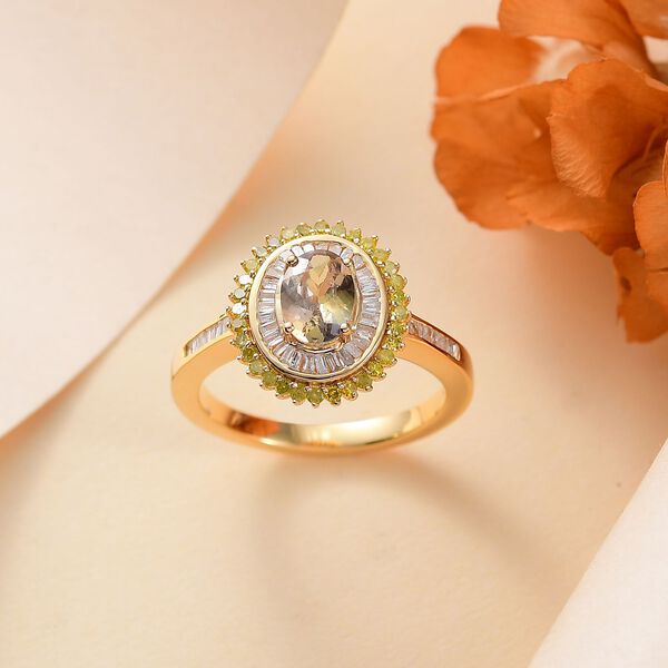 AA Natürlicher goldener Tansanit, gelber und weißer Diamant-Ring - 1,13 ct. image number 9