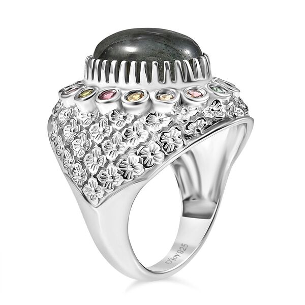 AAA Labradorit, Mehrfarbig-Turmalin Ring 925 Silber rhodiniert (Gr&ouml;&szlig;e 19.00) ca. 7,70 ct image number 5