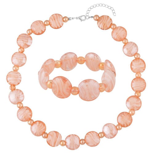 Rosa Glas-Perlen 53,25cm Halskette und flexibles Armband im Murano-Stil image number 0
