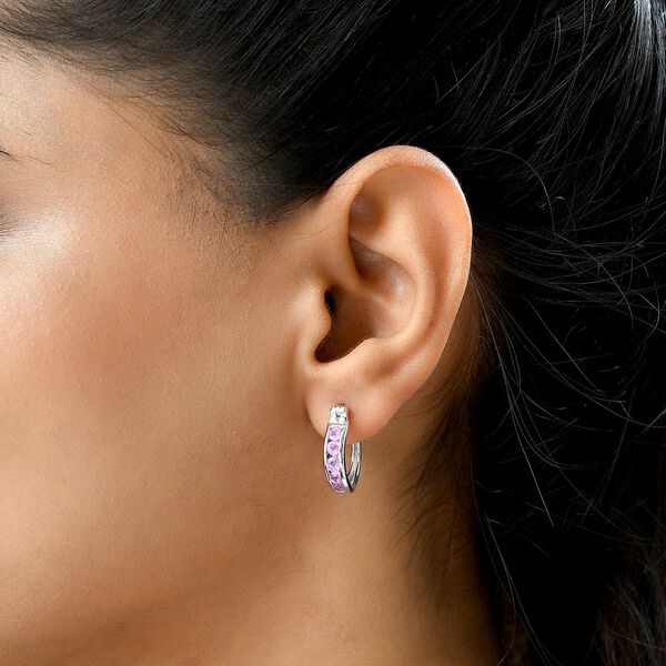 Ilakaka rosa Saphir (Fissure gef&uuml;llt)-Creolen, 925 Silber platiniert, ca. 1.71 ct image number 3