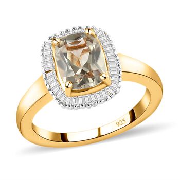 AAA Turkizit und Diamant-Ring, 925 Silber Gelbgold Vermeil  ca. 1,72 ct