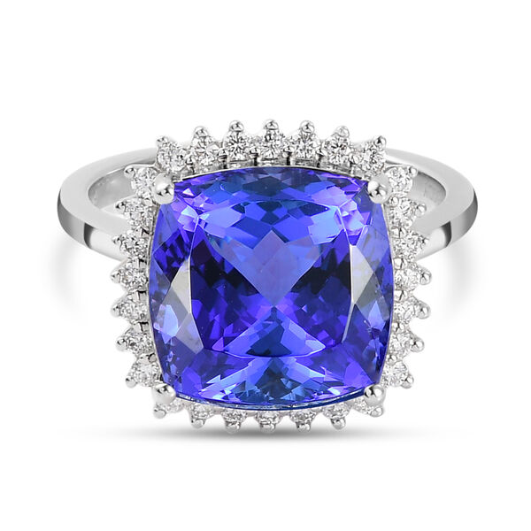 RHAPSODY Tansanit und Diamant Halo-Ring in Platin